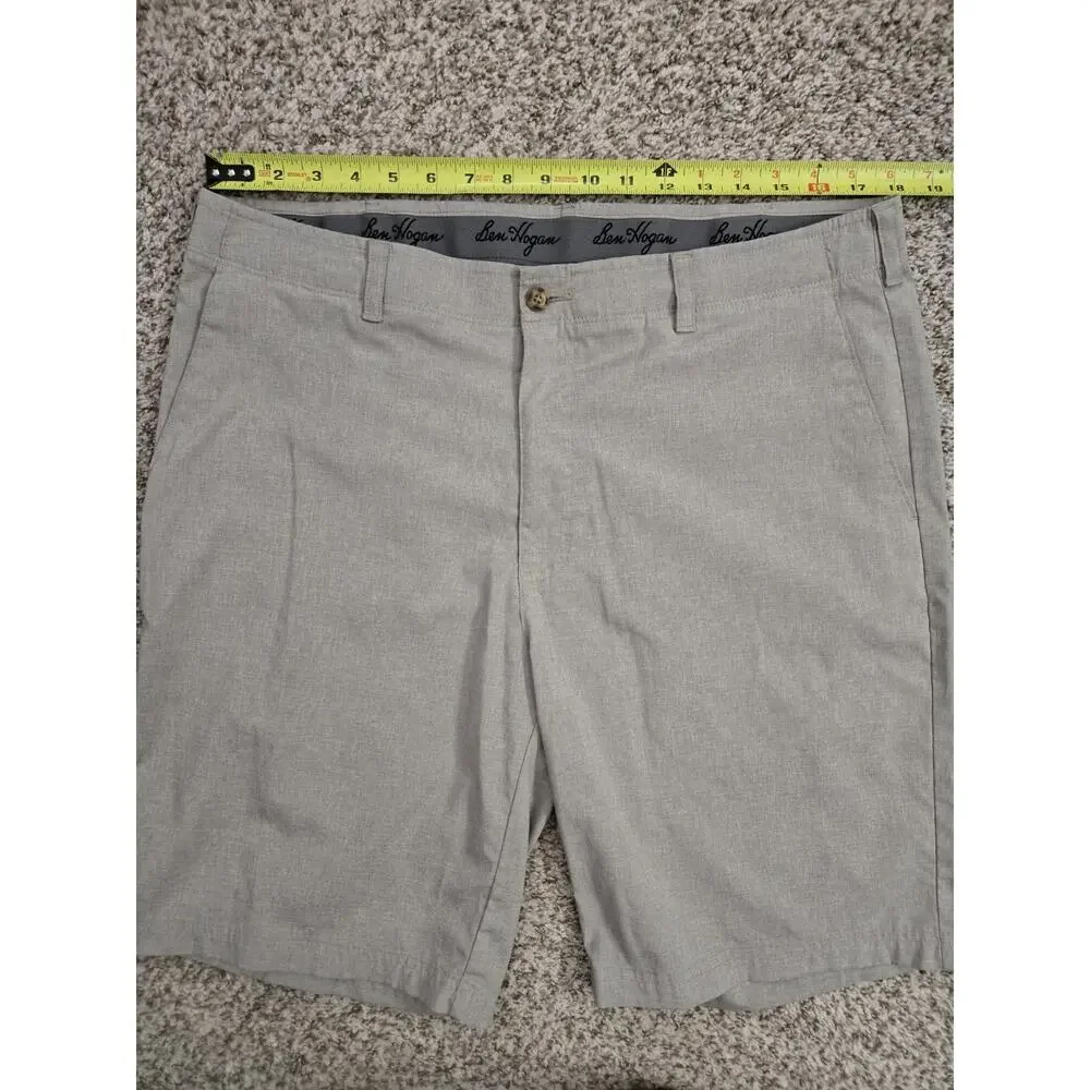 Ben Hogan Men's Beige Chino Shorts Flat Front Zip Button Slash Pockets Size 38